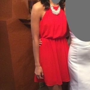 Coral red high neck dress